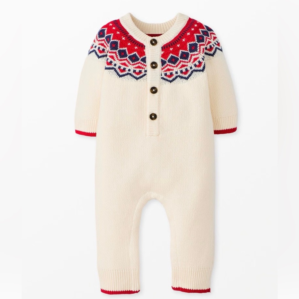 Hanna Andersson Fair Isle Sweater Knit Romper Size 0-3 months